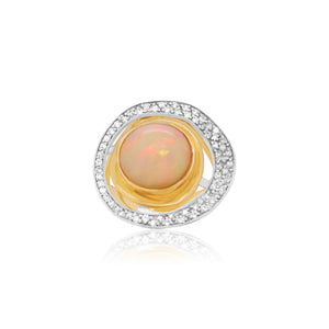 Two Tone Round Opal Diamond Ring