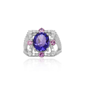 Oval Tanzanite Pink Sapphire and Diamond Ring