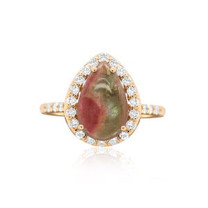 Pear Cut Bicolored Tourmaline Diamond Ring