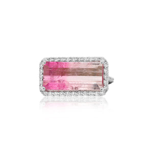Emerald Cut Bicolored Pink Tourmaline Elegant Diamond Ring