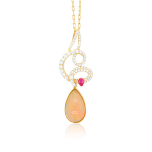 Pear Shaped Opal Diamond Spiral Pendant